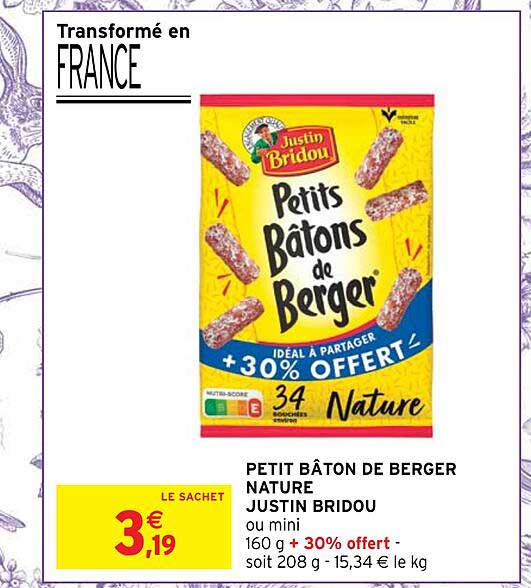 petit bâton de berger nature justin bridou