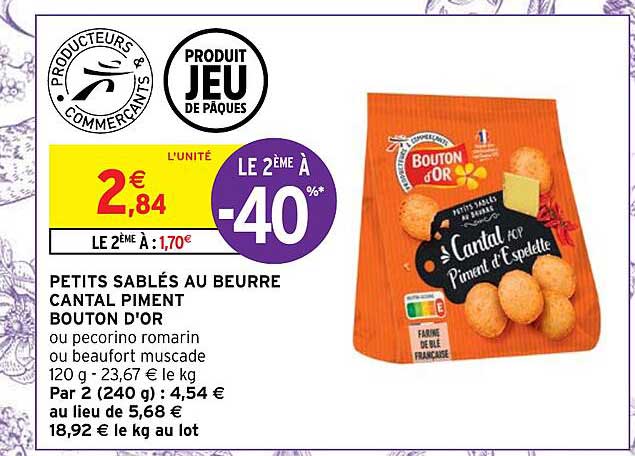 Petits Sablés Au Beurre Cantal Piment Bouton D'or