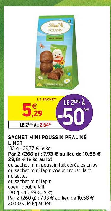 sachet mini poussin praliné lindt