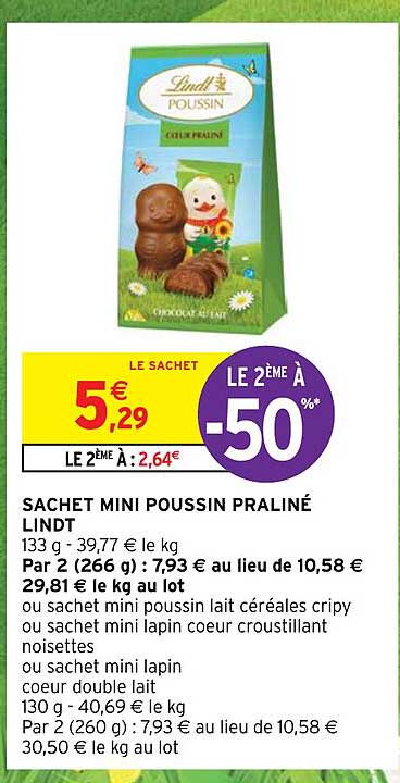 sachet mini poussin praliné lindt