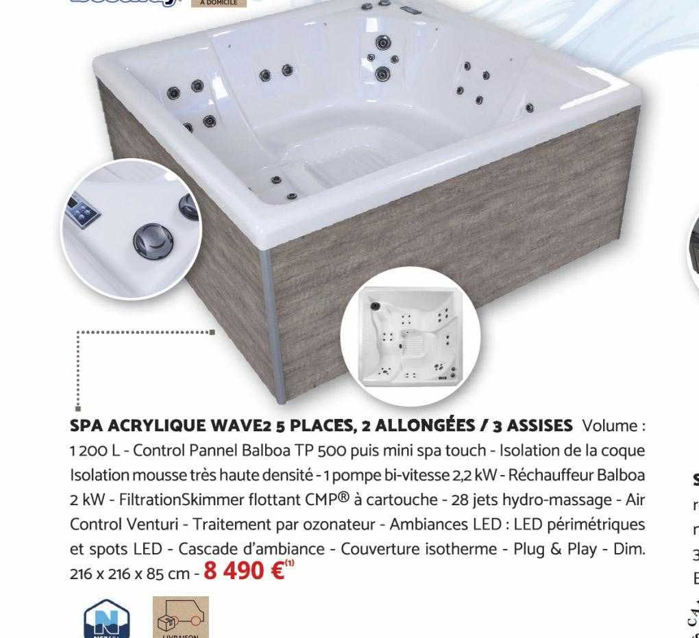 spa acrylique wave2 5 places, 2 allongées - 3 assises