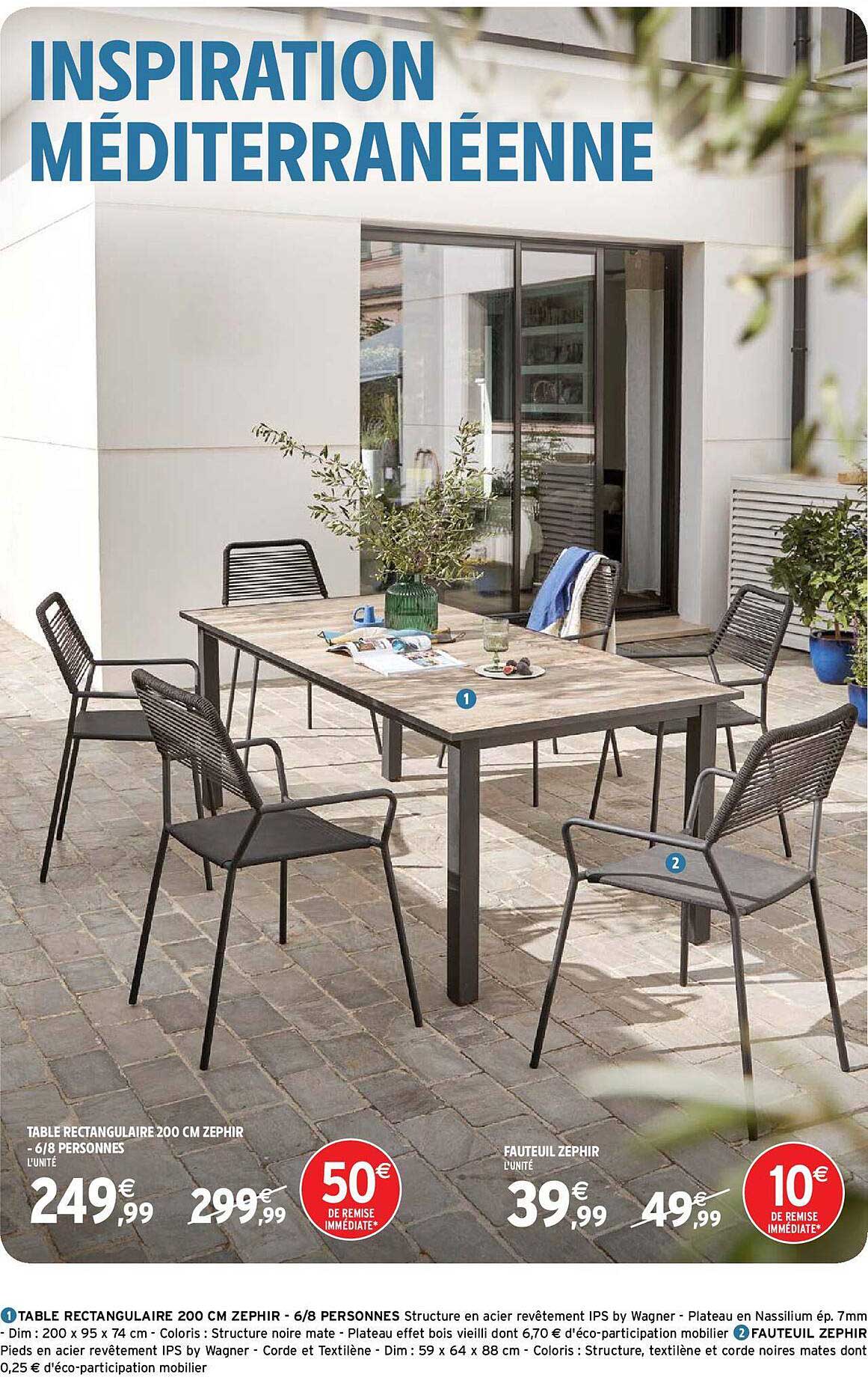 Table Rectangulaire 200 Cm Zephir - 6-8 Personnes, Fauteuil Zephir