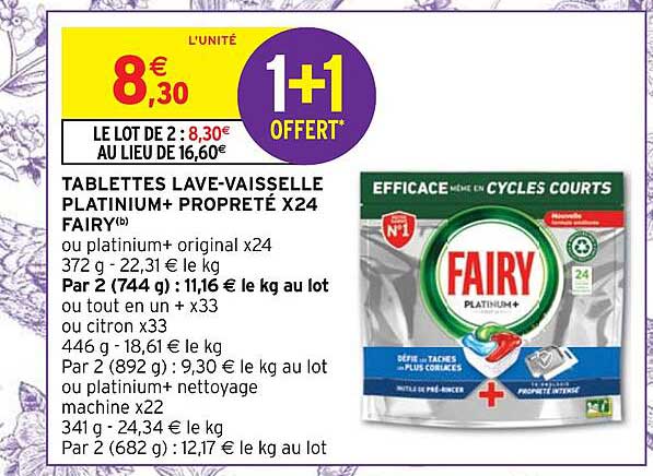 tablettes lave-vaisselle platinium+ propreté x 24 fairy