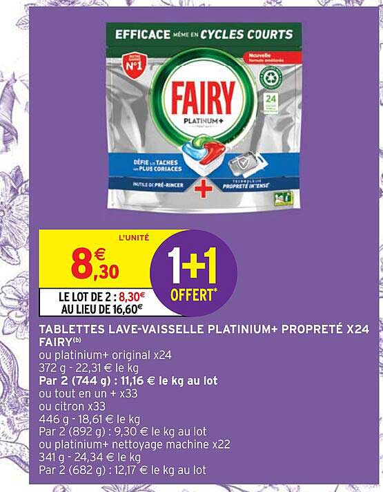 Tablettes Lave-vaisselle Platinum+ Propreté X 24 Fairy