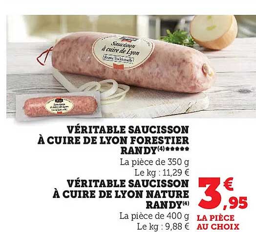 Véritable Saucisson à Cuire De Lyon Forestier Randy, Véritable Saucisson à Cuire De Lyon Nature Randy