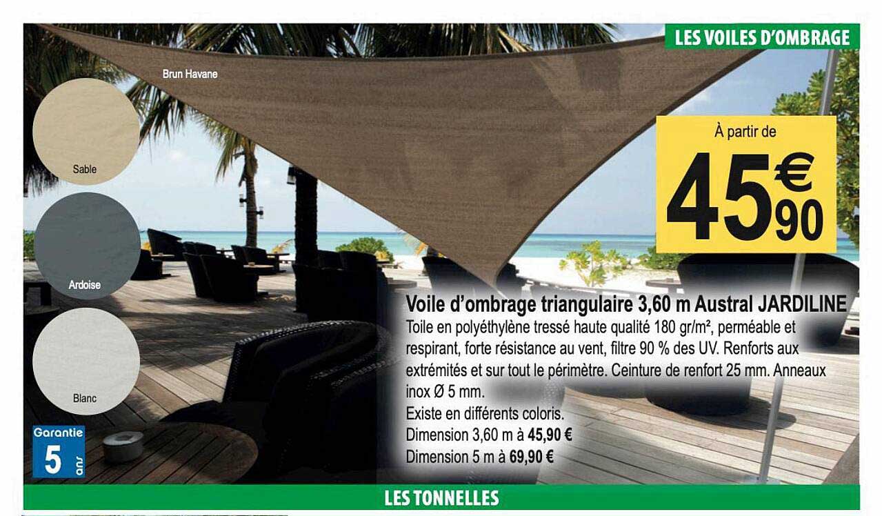 voile d'ombrage triangulaire 3,60 m austral jardiline