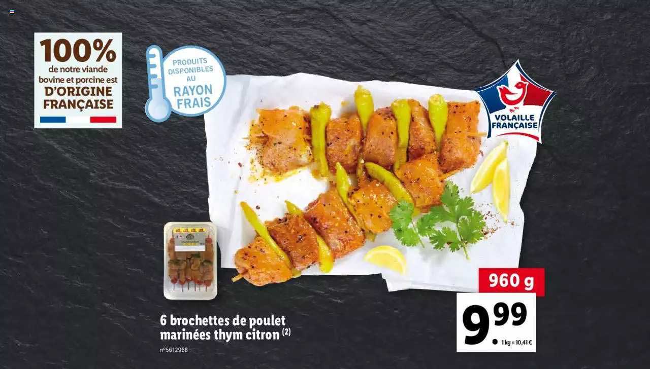 6 Brochettes De Poulet Marinées Thym Citron