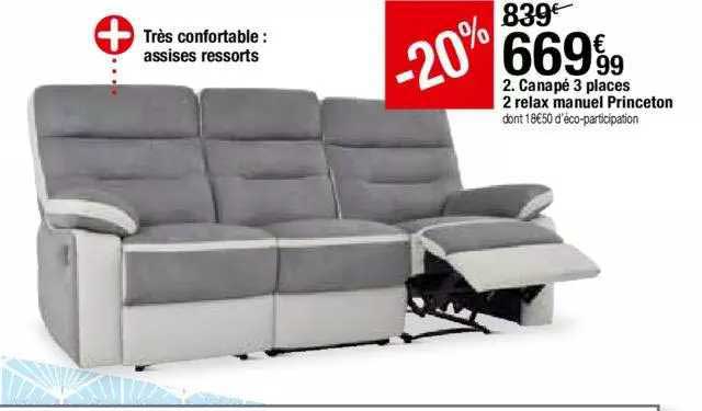 canapé 3 places 2 relax manuel princeton