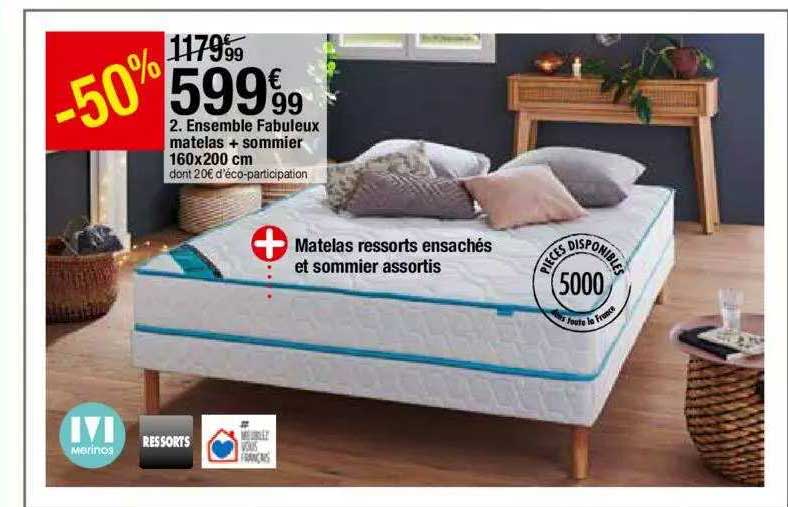 ensemble fabuleux matelas + sommier 160 x 200 cm