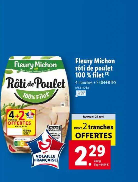 fleury michon rôti de poulet 100% filet