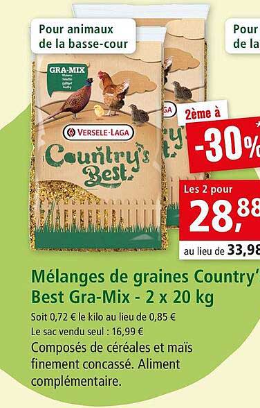 mélanges de graines country best gra-mix - 2 x 20 kg