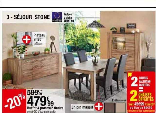 Séjour Stone : Buffet 4 Portes - 2 Tiroirs