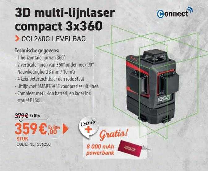 3d Multi-lijnlaser Compact 3x360 Ccl260g Levelbag