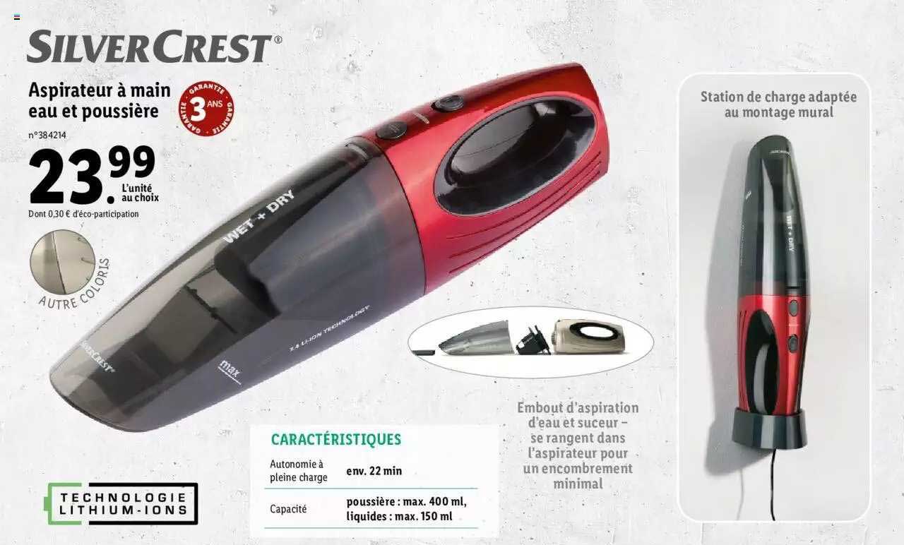 aspirateur à main eau et poussière silver crest