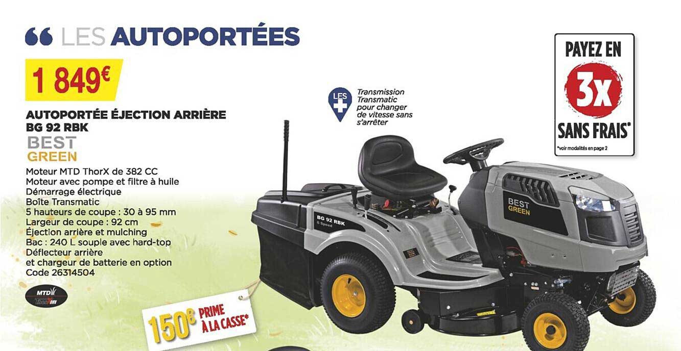 autoportée éjection arrière bg 92 rbk best green