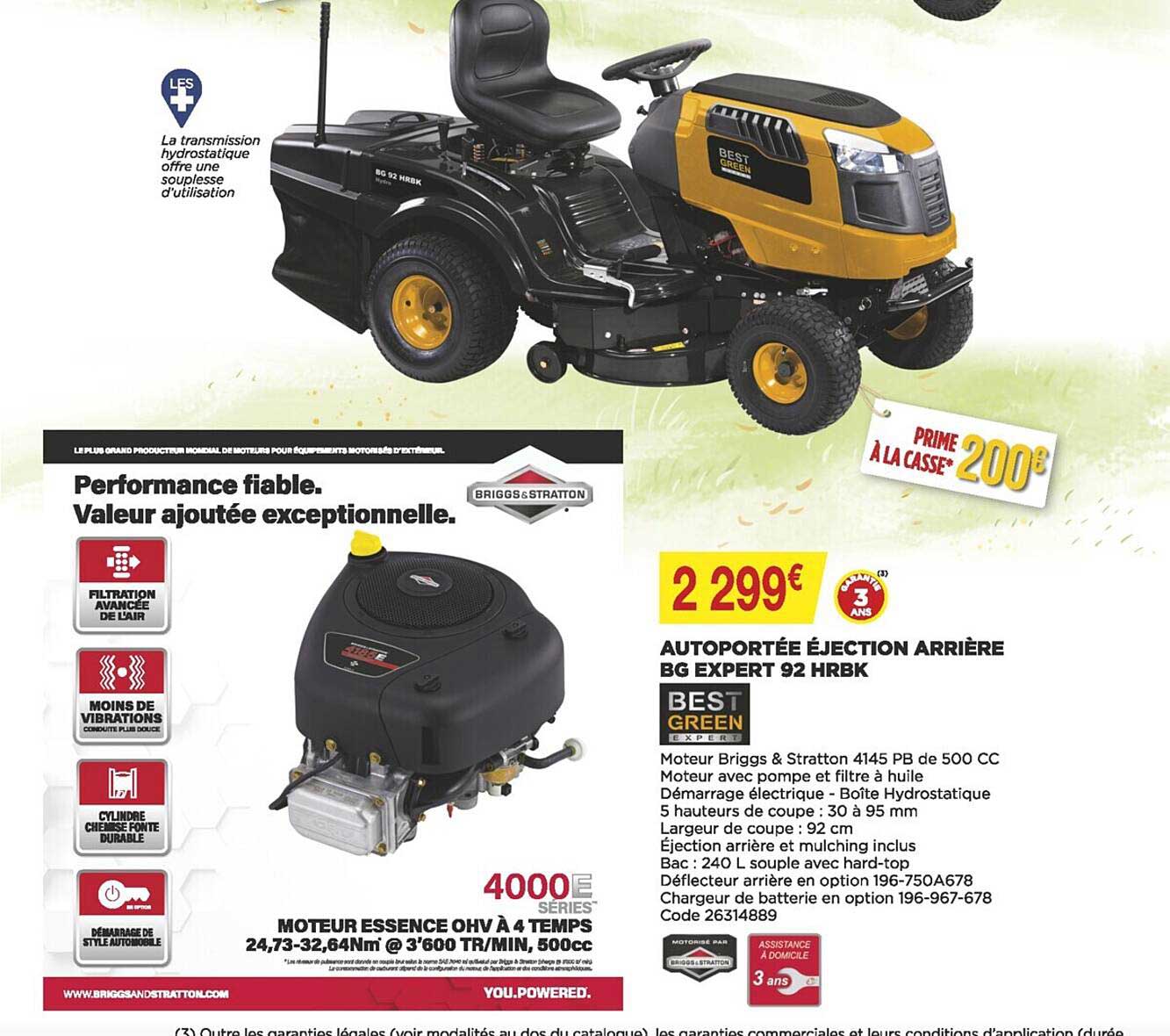 autoportée éjection arrière bg expert 92 hrbk best green
