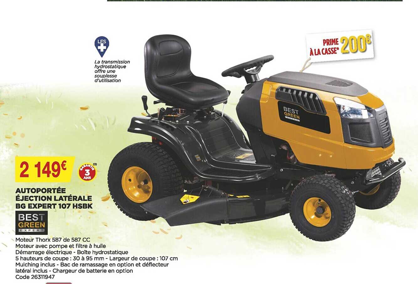 autoportée éjection latérale bg expert 107 hsbk best green