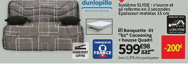 banquette-lit "bz" cocooning + housse quadri