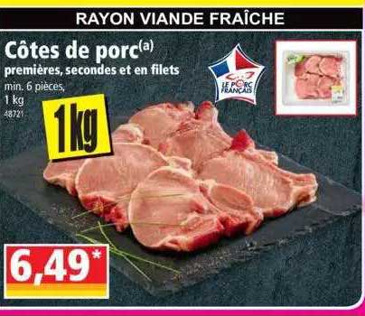 côtes de porc premières, secondes et en filets