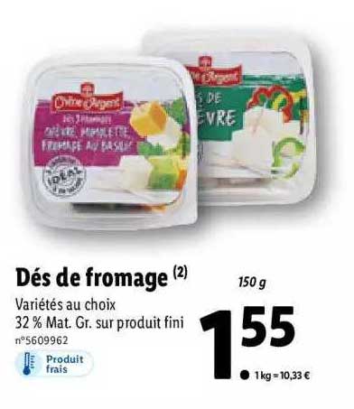 dés de fromage chêne d'argent