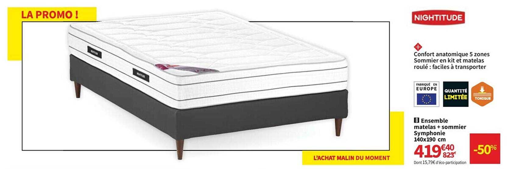 Ensemble Matelas + Sommier Symphonie 140 X 190 Cm Nightitude