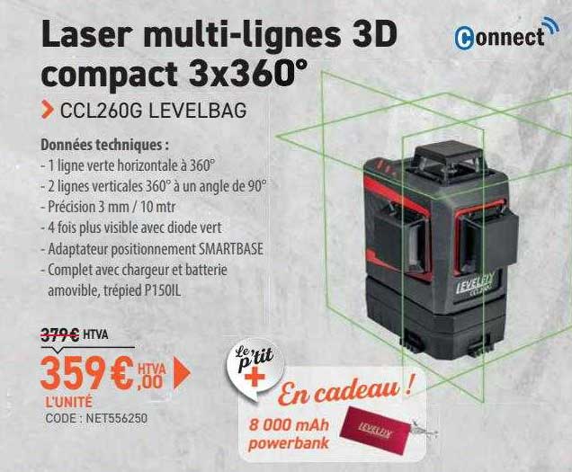 laser multi-lignes 3d compact 3x360° ccl260g levelbag