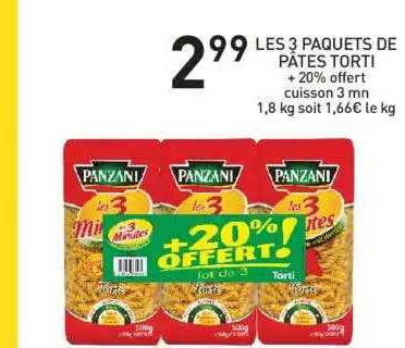 les 3 paquets de pâtes torti