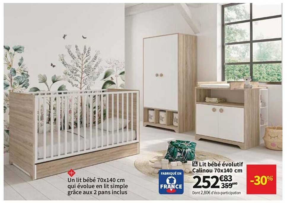lit bébé évolutif calinou 70 x 140 cm