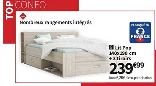 Lit Pop 140 X 190 Cm + 3 Tiroirs