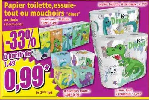 papier toilette, essuie-tout ou mouchoirs "dinos"