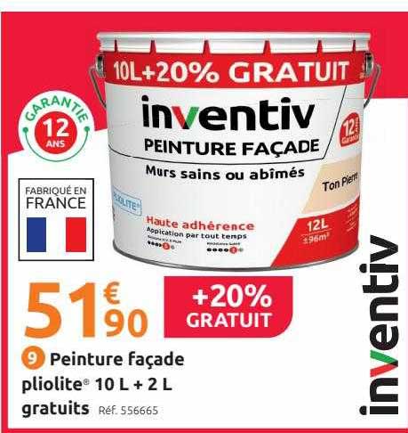 peinture façade pliolite 10 l + 2 l gratuits inventiv