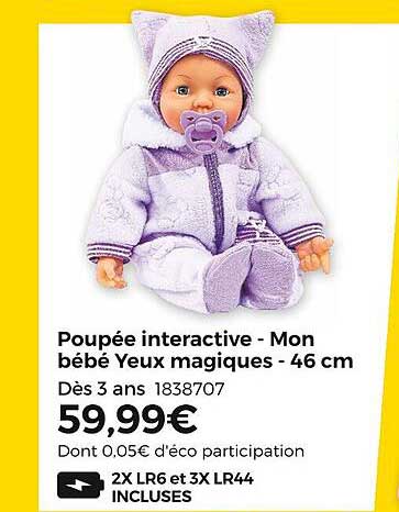 poupée interactive - mon bébé yeux magiques - 46 cm