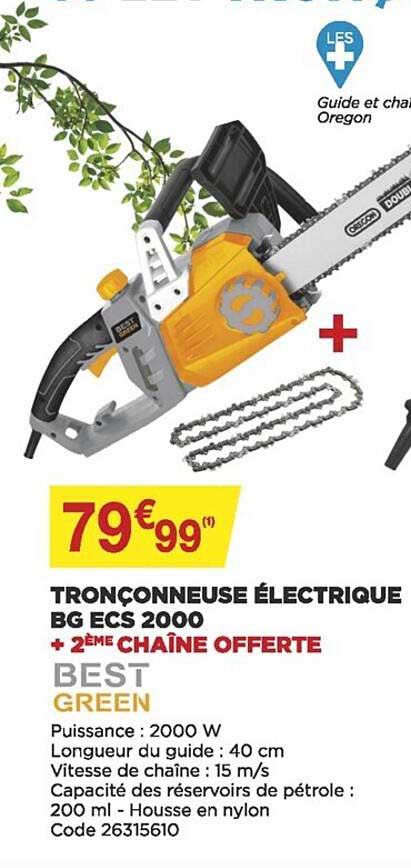 tronçonneuse électrique bg ecs 2000 best green + 2 ème chaîne offerte