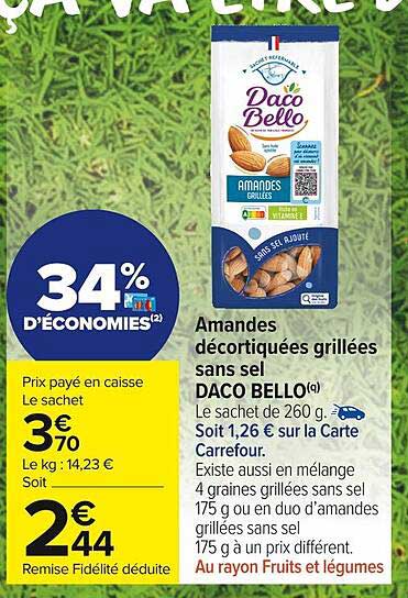 amandes décortiquées grillées sans sel daco bello