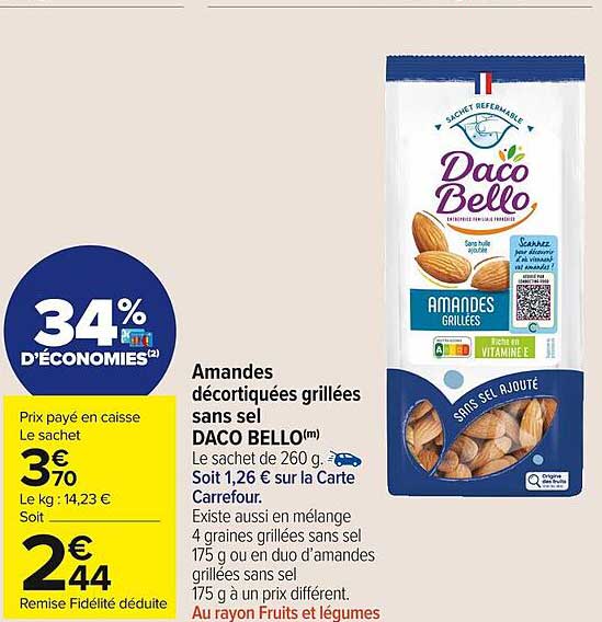 amandes décortiquées grillées sans sel daco bello