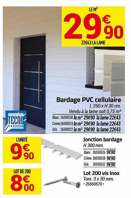 bardage pvc cellulaire, jonction bardage, lot 200 vis inox