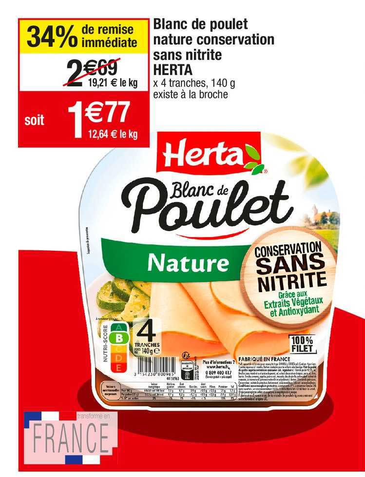 Blanc De Poulet Nature Conservation Sans Nitrite Herta