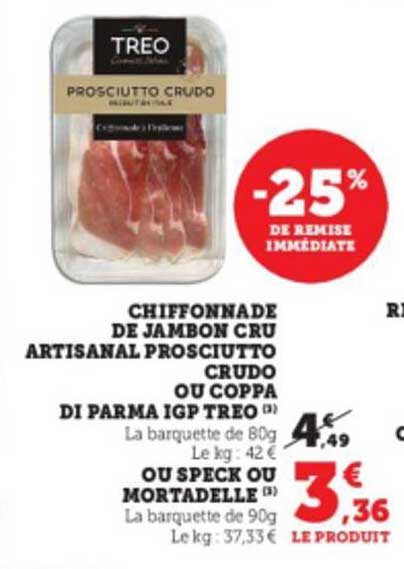 chiffonnade de jambon cru artisanal prosciutto crudo ou coppa di parma igp treo ou speck ou mortadelle