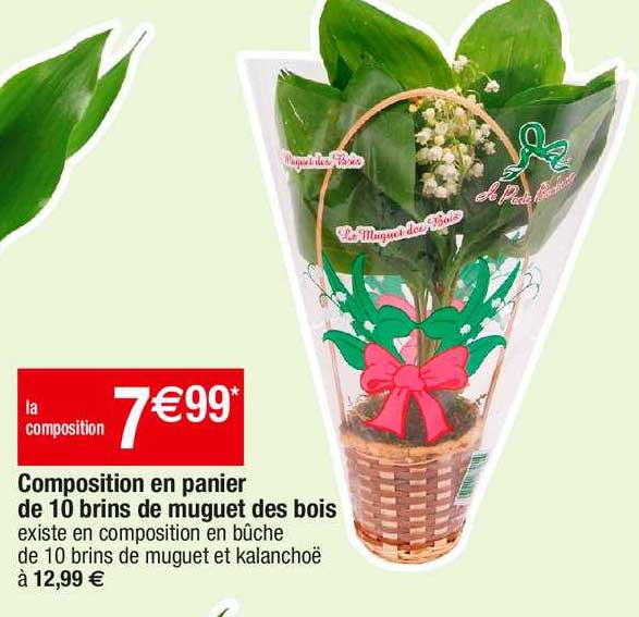 composition en panier de 10 brins de muguet des bois