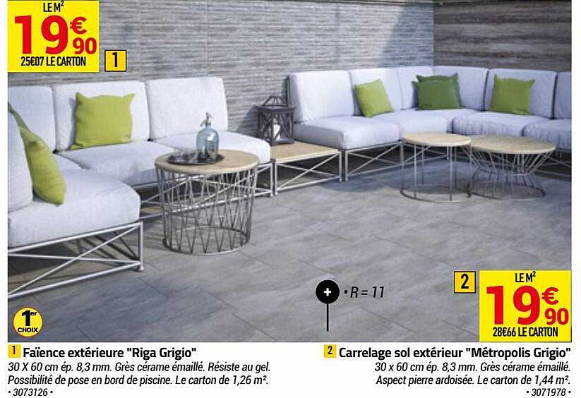 faïence extérieure "riga grigio", carrelage sol extérieur "métropolis grigio"