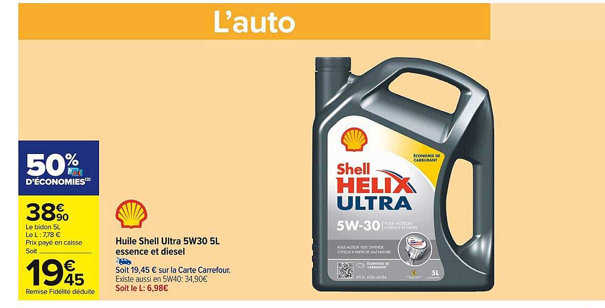 Huile Shell Ultra 5w30 5l Essence Et Diesel