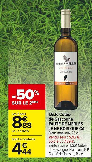 i.g.p. côtes-de-gascogne faute de merles je ne bois que ça