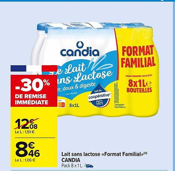 lait sans lactose «format familial» candia