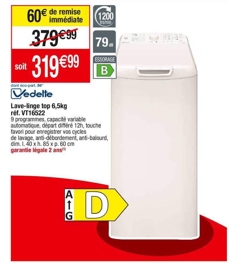 lave-linge top 6,5 kg vedette