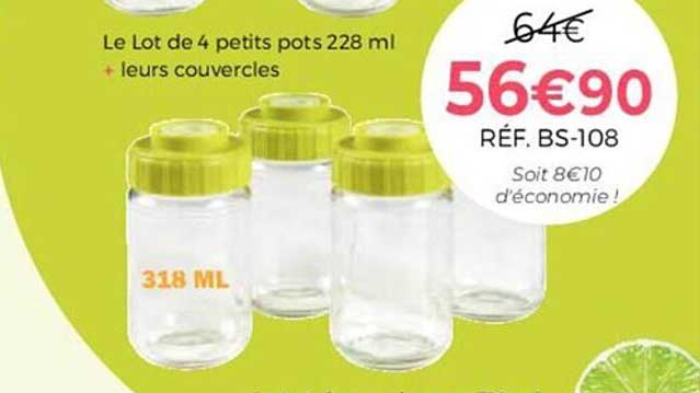 le lot de 4 petits pots 228ml + leurs couvercles