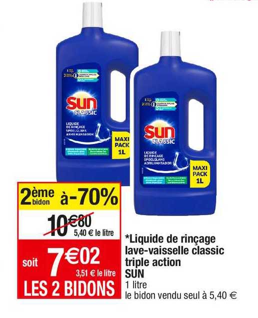 liquide de rinçage lave-vaisselle classic triple action sun