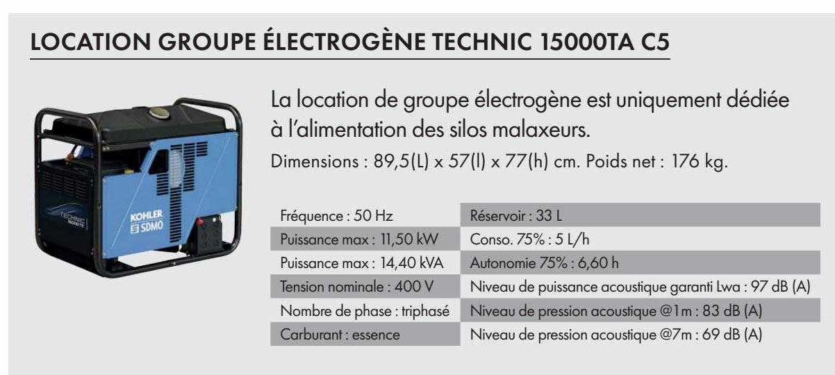 location groupe électrogène technic 15000ta c5