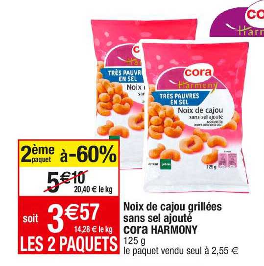 noix de cajou grillées sans sel ajouté cora harmony
