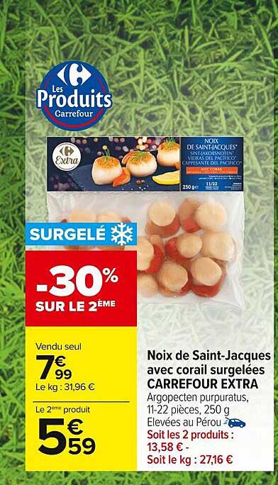 noix de saint-jacques avec corail surgelées carrefour extra