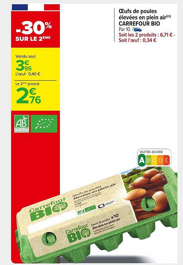 oeufs de poules élevées en plein air carrefour bio